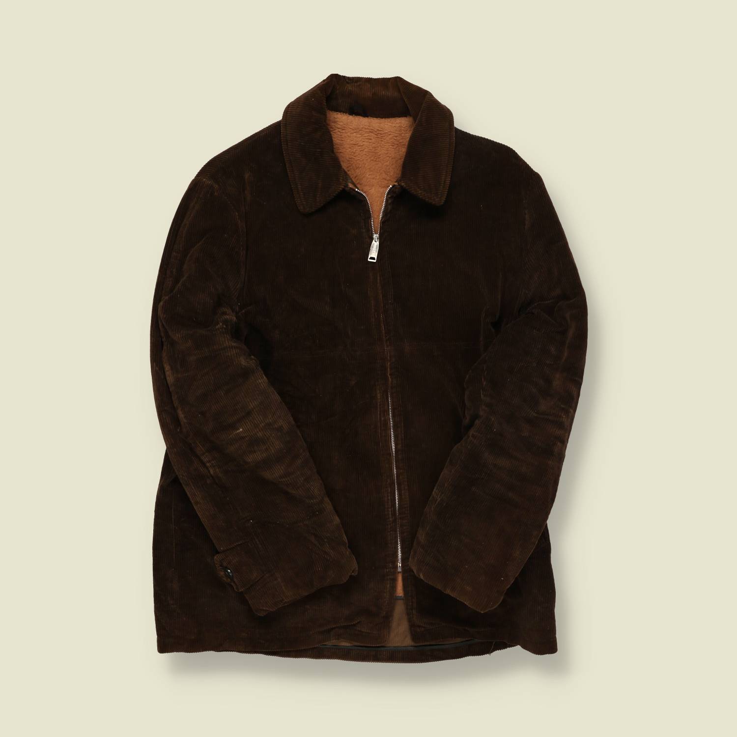 1960s Brown Corduroy Sherpa-Lined Jacket – Conmar Zip - M/L