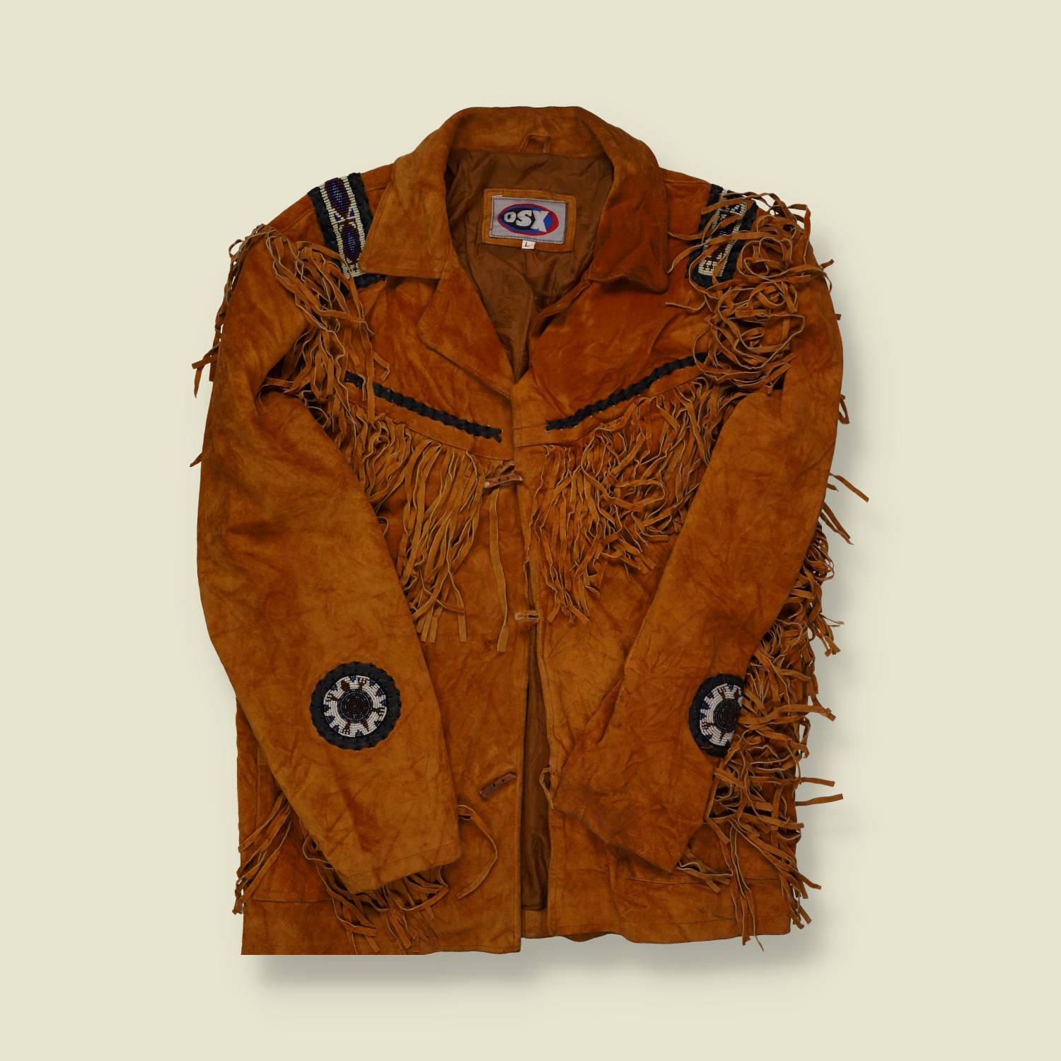 1970s OSX Suede Fringe Western Jacket with Beaded Detail - M