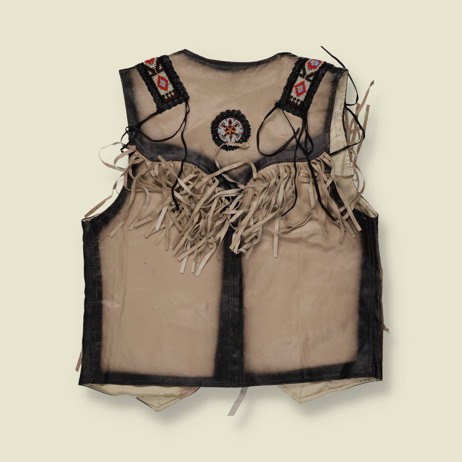 1990s Eagle Leather Fringe Vest with Beadwork – Western Style - S