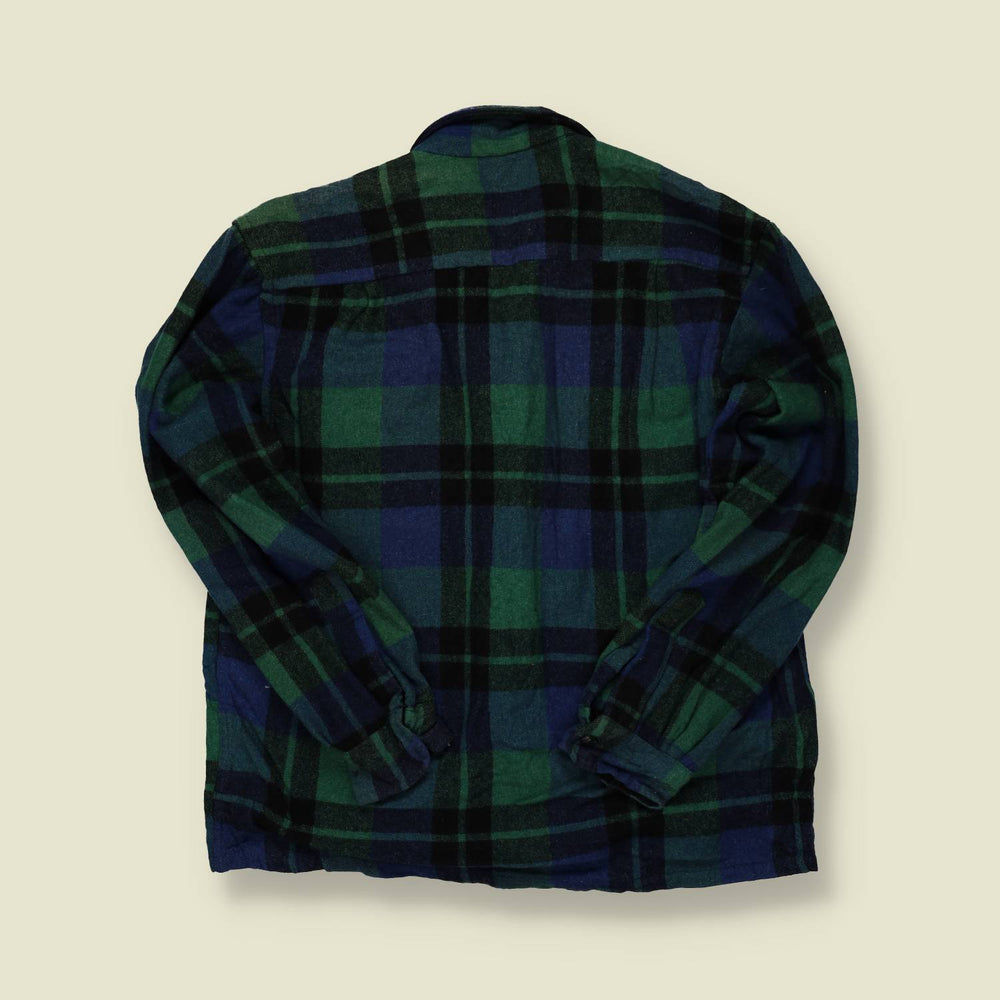 1960s Mac Campbell Wool Flannel Shirt – Green & Blue Plaid - S