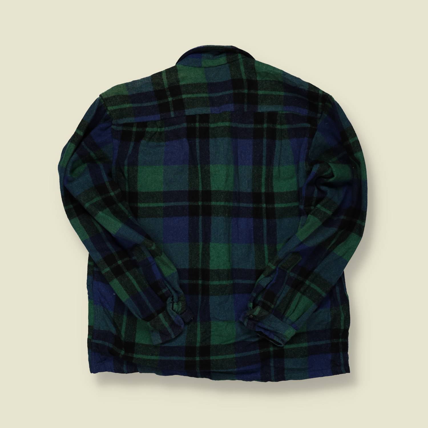 1960s Mac Campbell Wool Flannel Shirt – Green & Blue Plaid - S