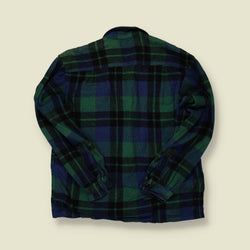 1960s Mac Campbell Wool Flannel Shirt – Green & Blue Plaid - S