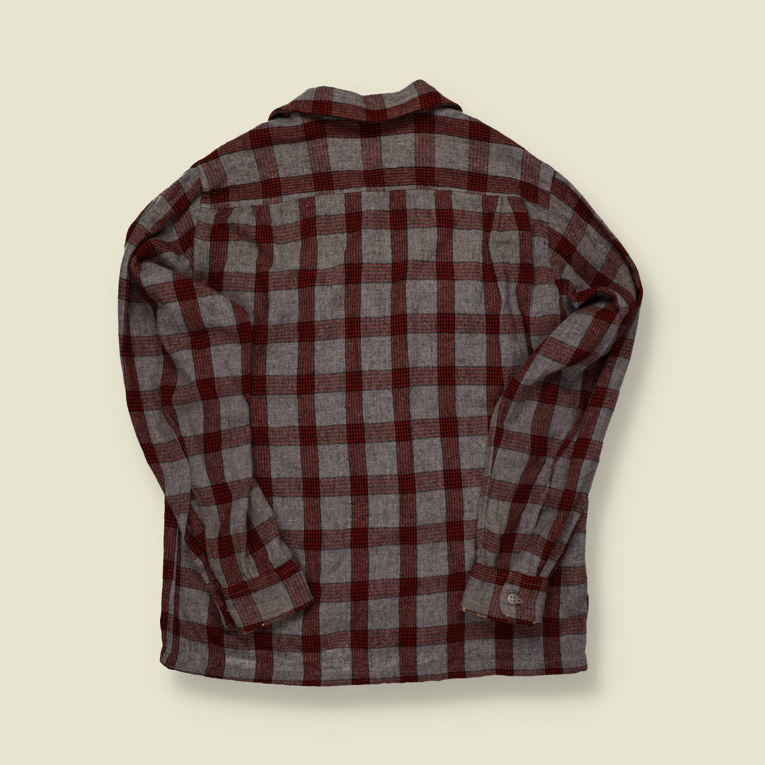 1950s Towncraft Wool Flannel Shirt – Grey & Red Plaid, Loop Collar - S/M