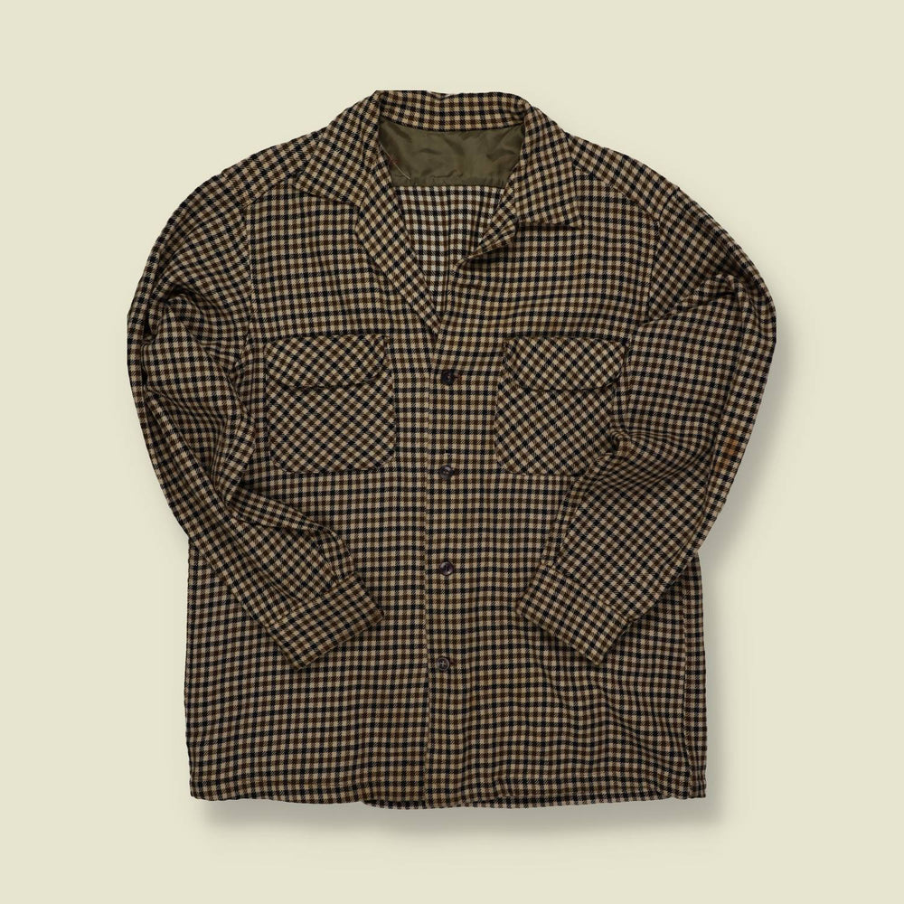 1960s Checked Blend Flannel Shirt – Tan, Black & Cream - S