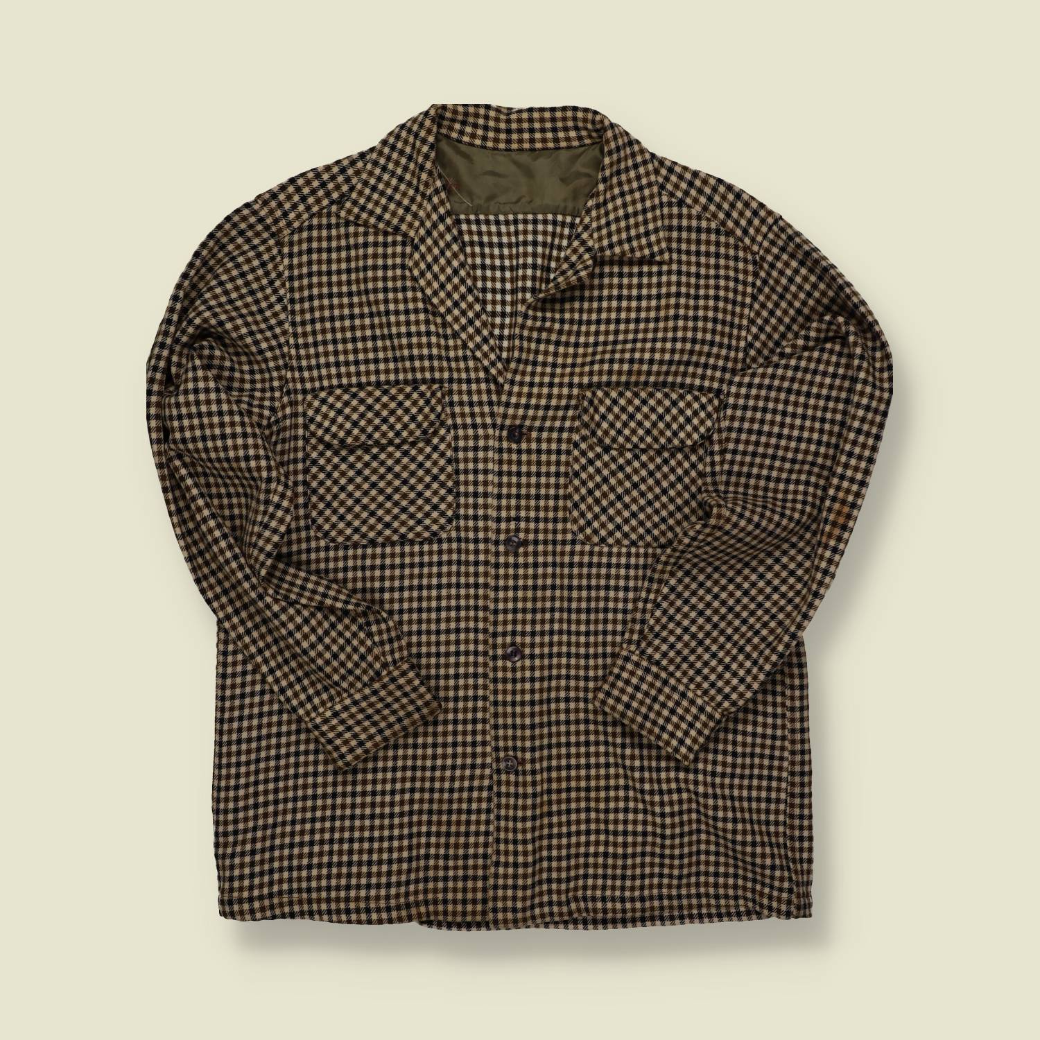 1960s Checked Blend Flannel Shirt – Tan, Black & Cream - S