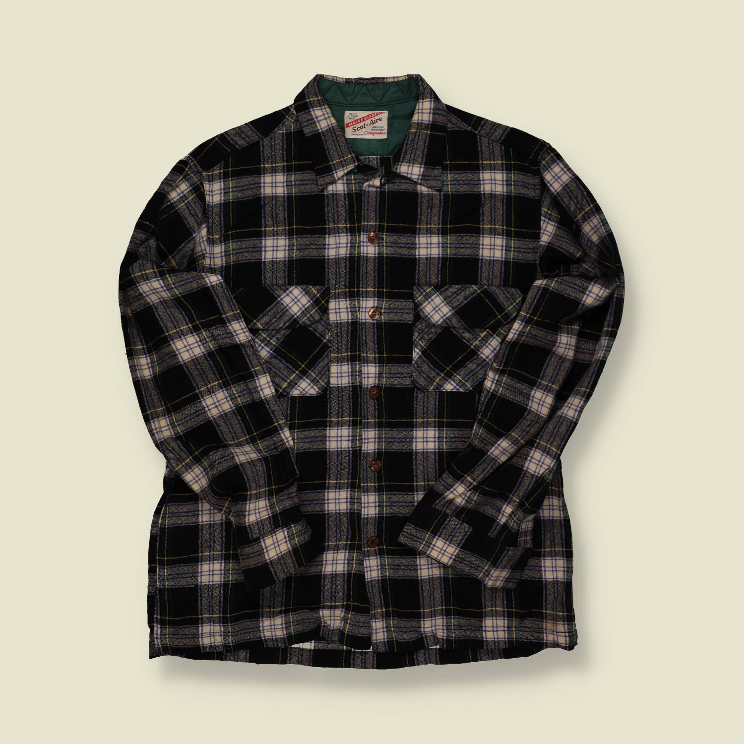 1960s Maine Guide “Scot-Aire” Wool Flannel Shirt – Black & White Plaid - S/M