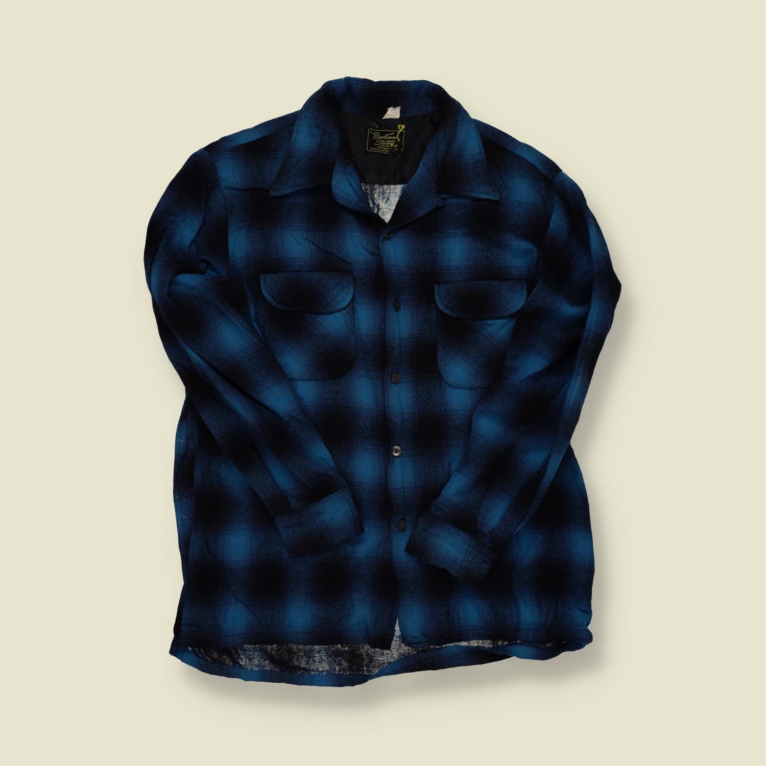 1970s Sportsman Wool Flannel Shirt – Blue & Black Plaid - M/L