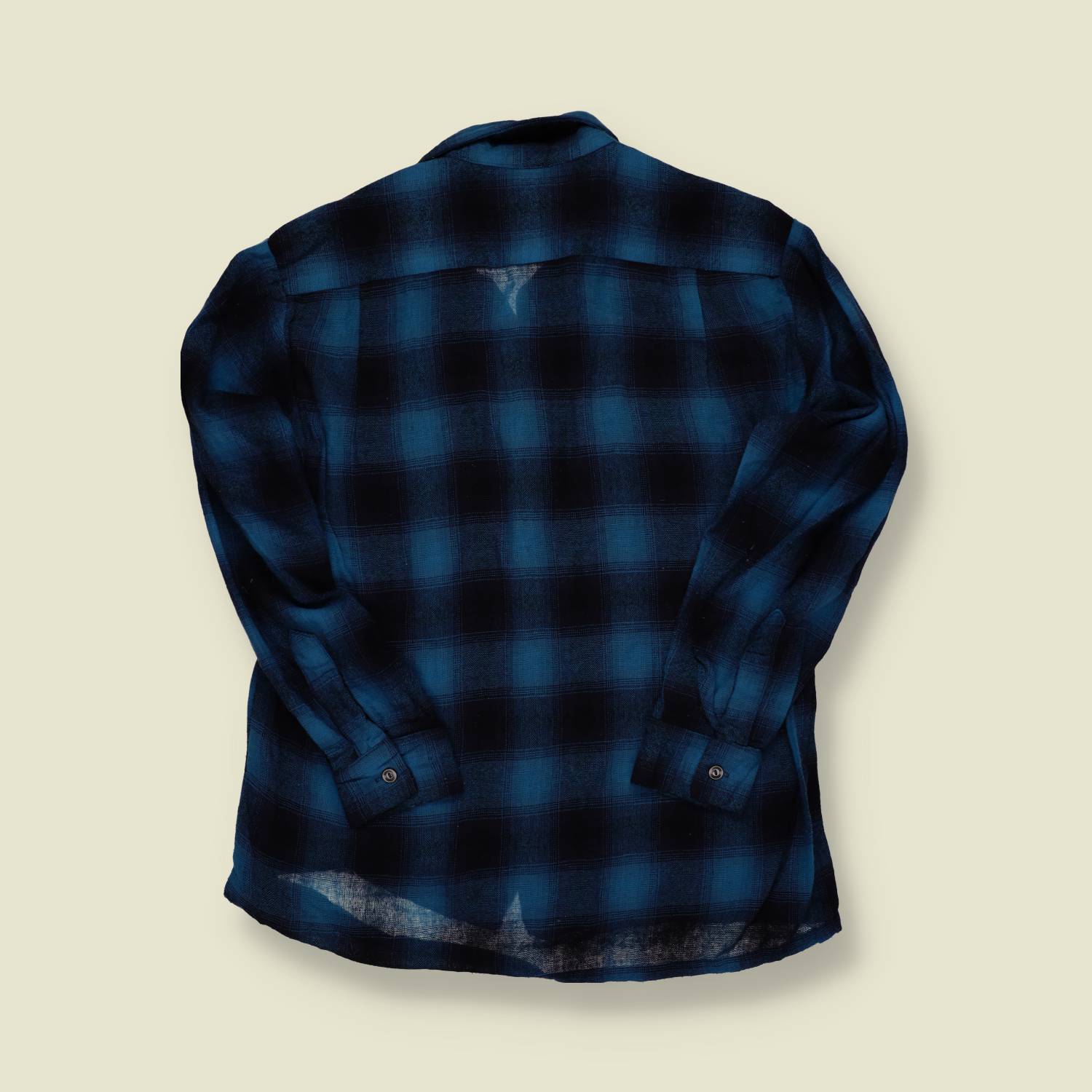 1970s Sportsman Wool Flannel Shirt – Blue & Black Plaid - M/L