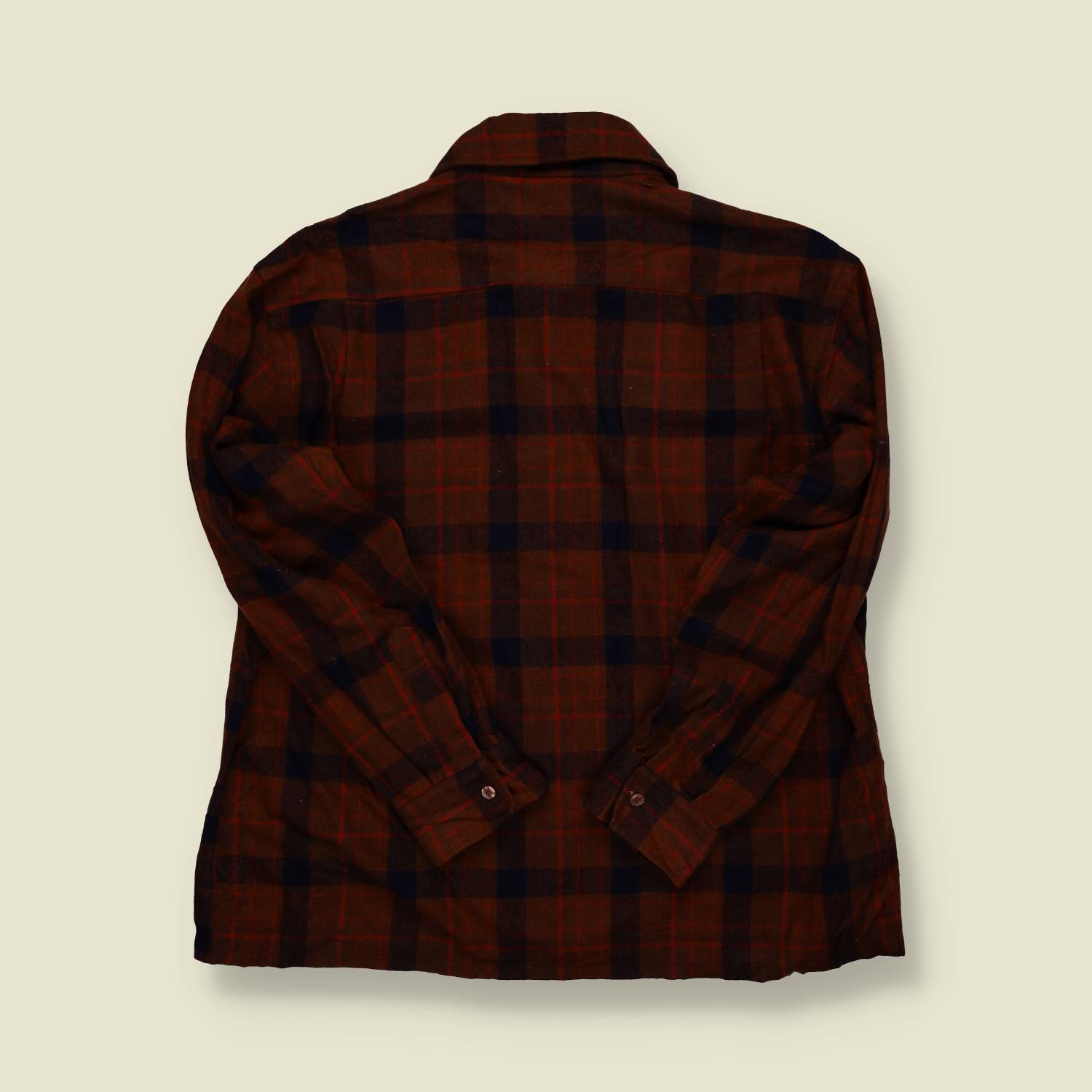 1970s Montgomery Ward Wool Flannel Shirt – Brown & Navy Plaid - L/XL