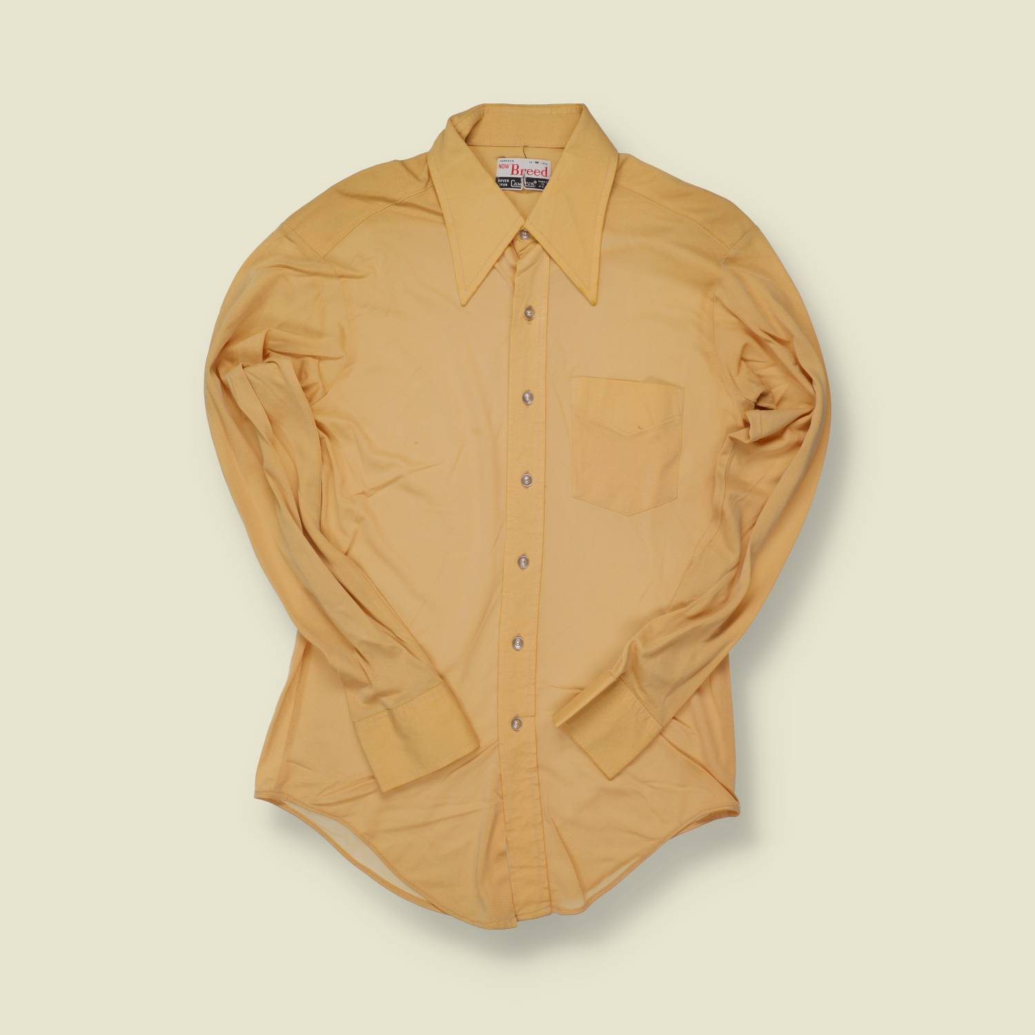 1970s New Breed Mustard Poly Shirt – S