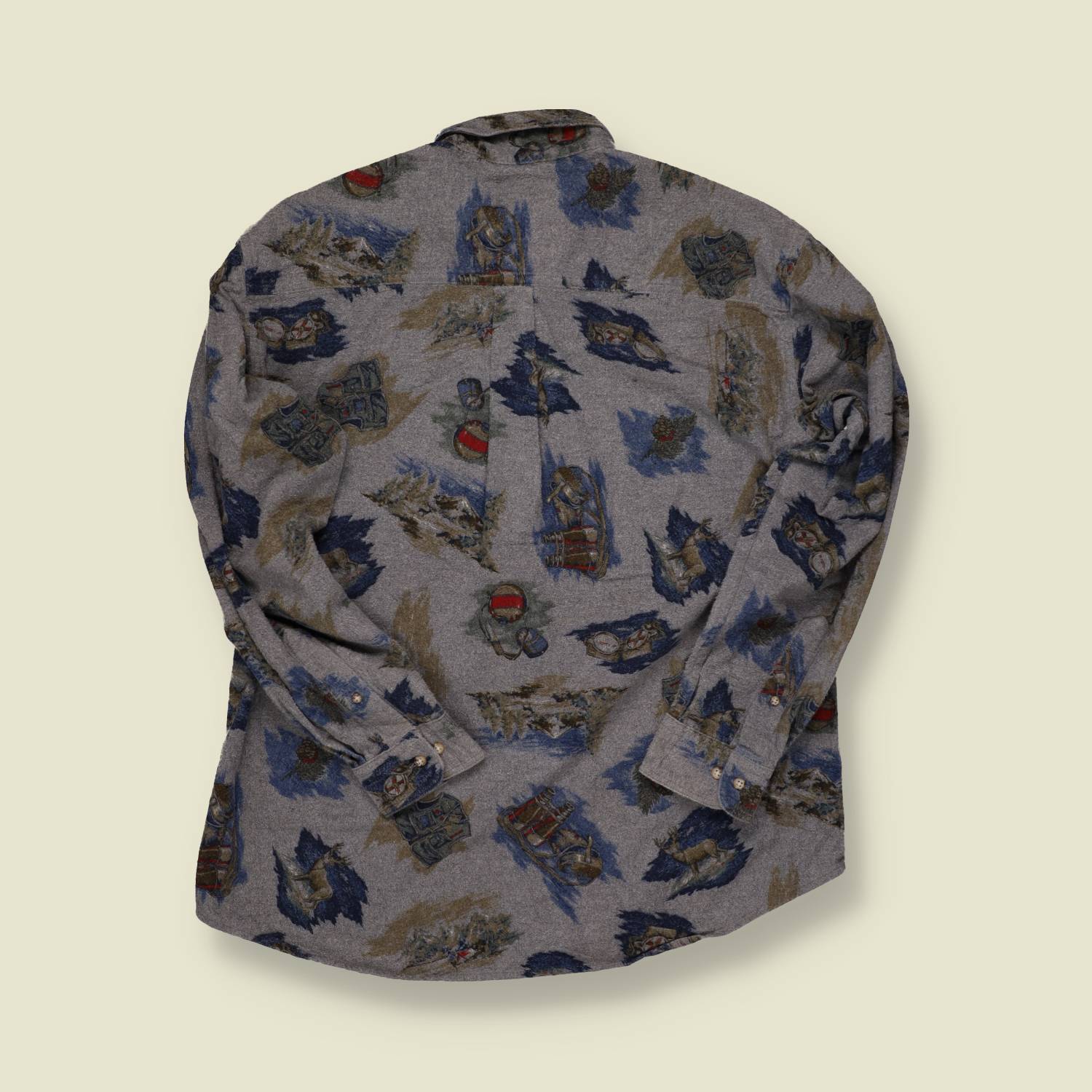 1980s Woolrich USA Grey Scenic Print Flannel Shirt - L