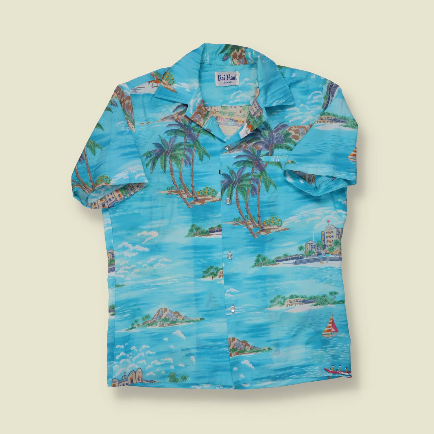 1970s Kai Nani Hawaii Scenic Print Aloha Shirt – S/M