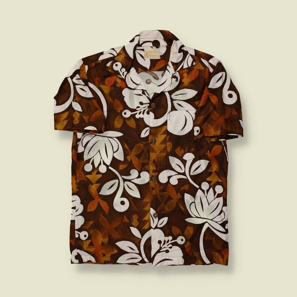1950s Royal Hawaiian Brown & White Rayon Aloha Shirt – S