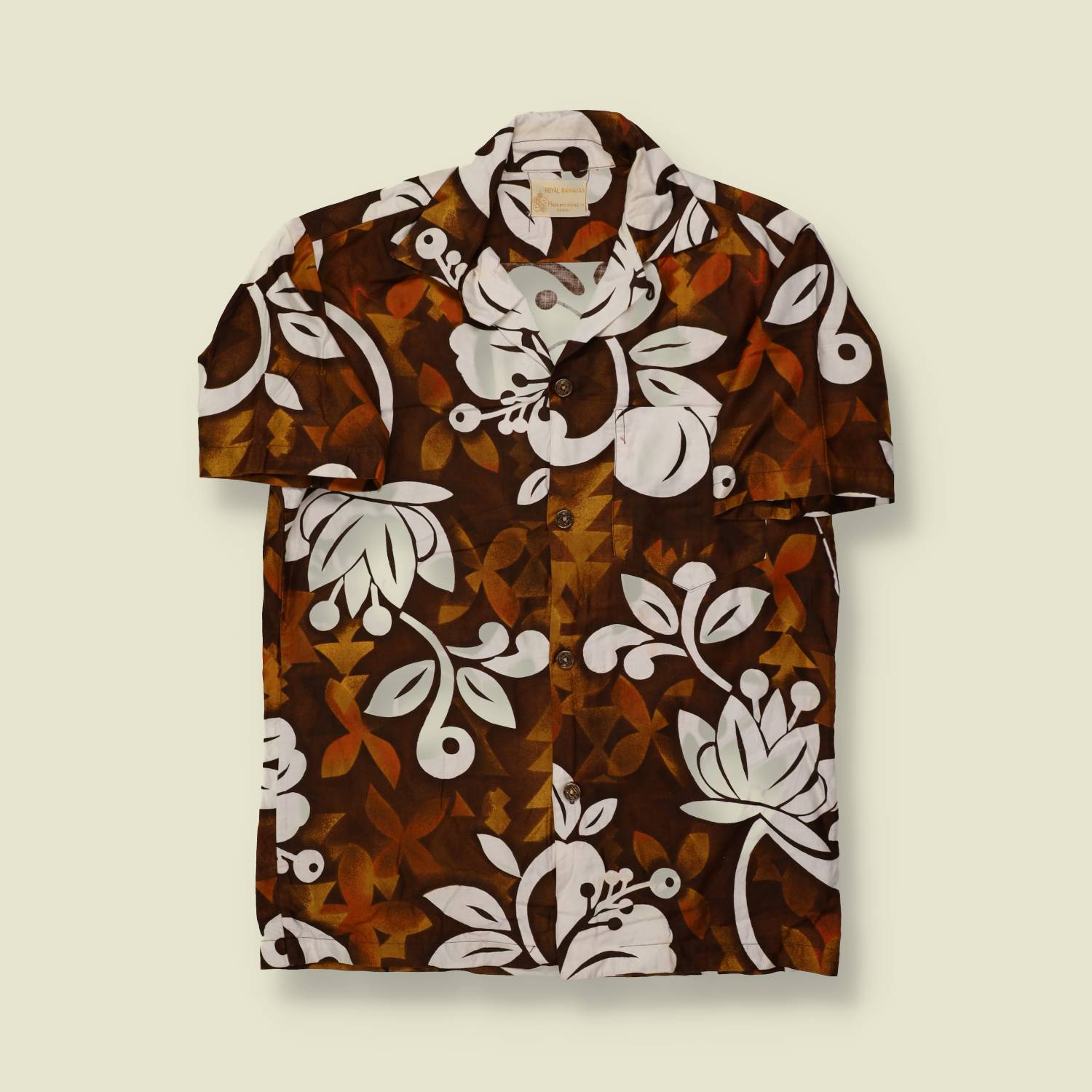 1950s Royal Hawaiian Brown & White Rayon Aloha Shirt – S