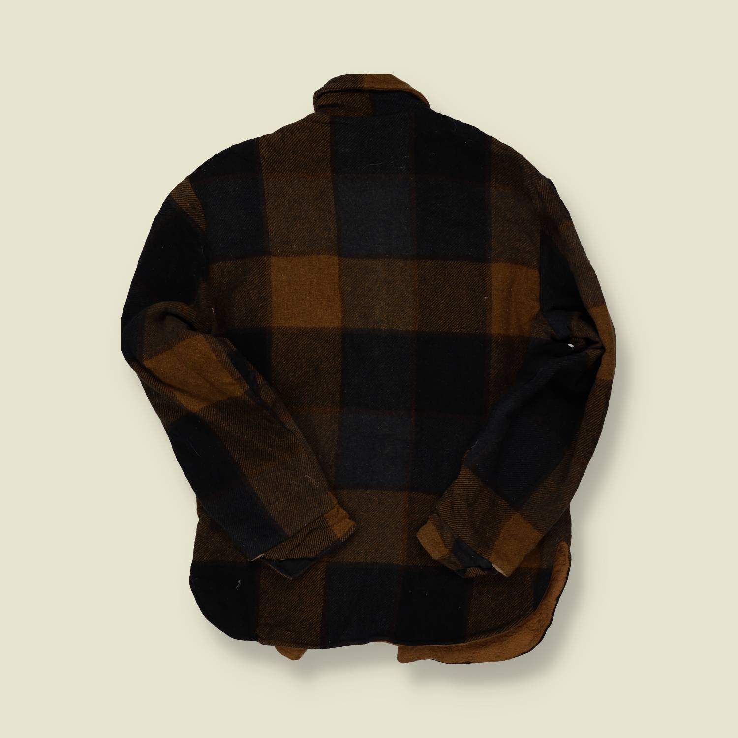 1940s/50s Brown & Black Buffalo Plaid Wool Work Jacket - M/L