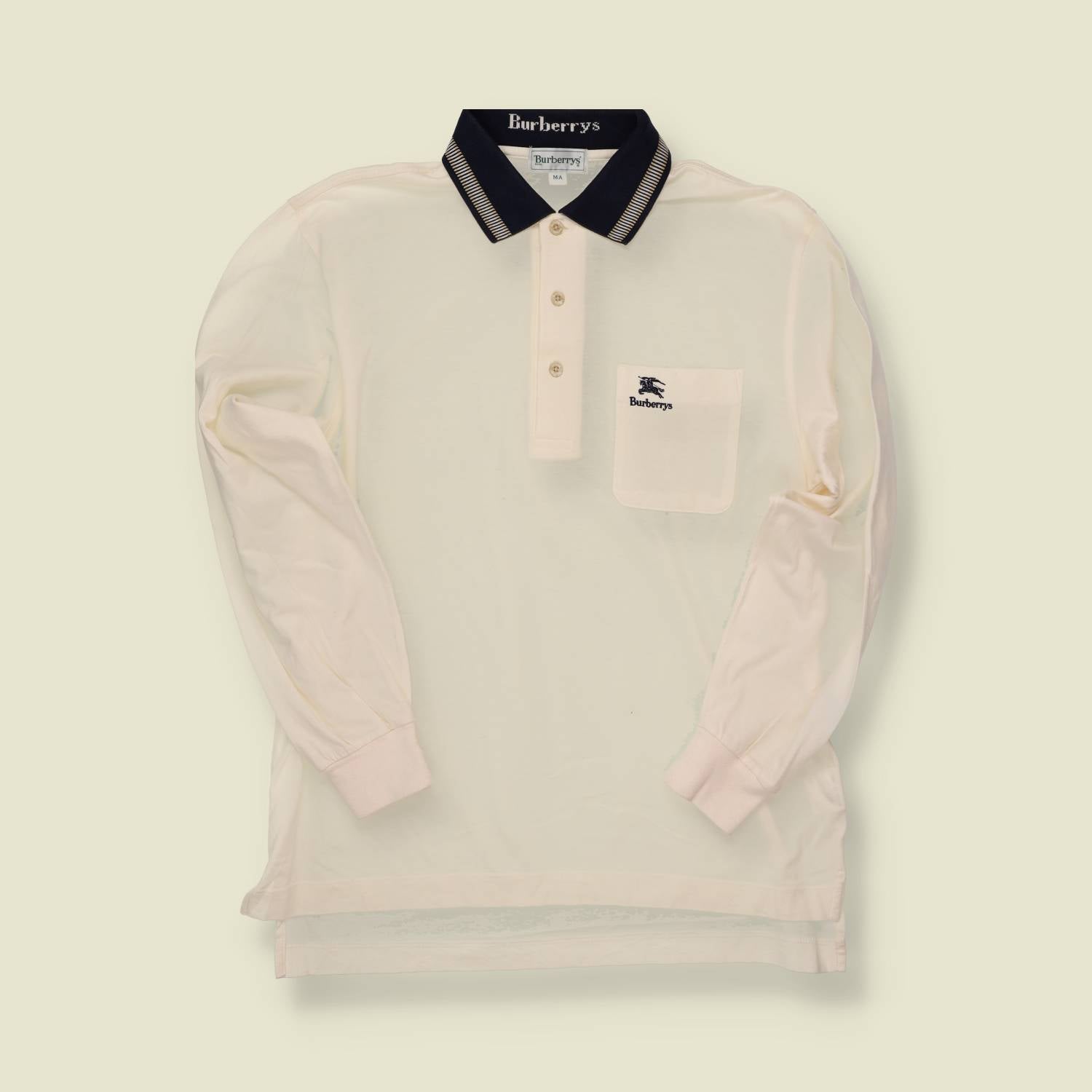 1990s Burberrys Cream Long Sleeve Polo Shirt – S