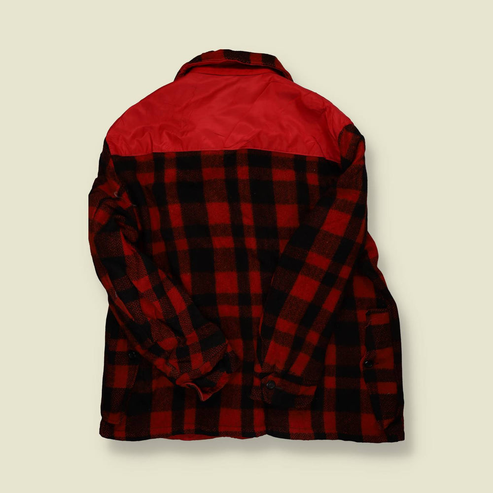 1960s | Unbranded | Buffalo Plaid Wool Zip Jacket – Red/Black - 3XL