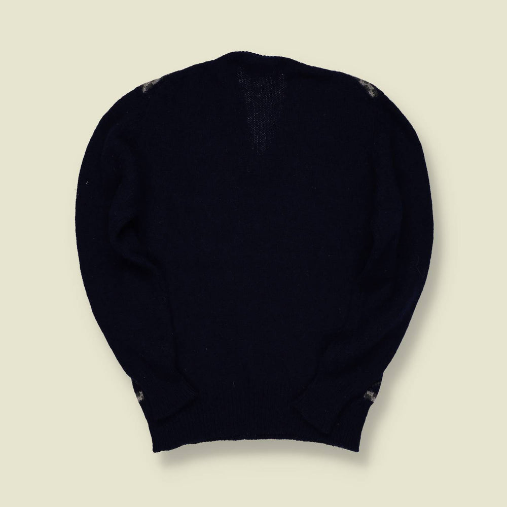 1980s | Carlo Martino | Patterned Wool V-Neck Knit – Black / Grey - XS
