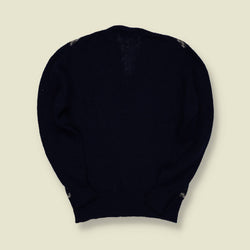 1980s | Carlo Martino | Patterned Wool V-Neck Knit – Black / Grey - XS