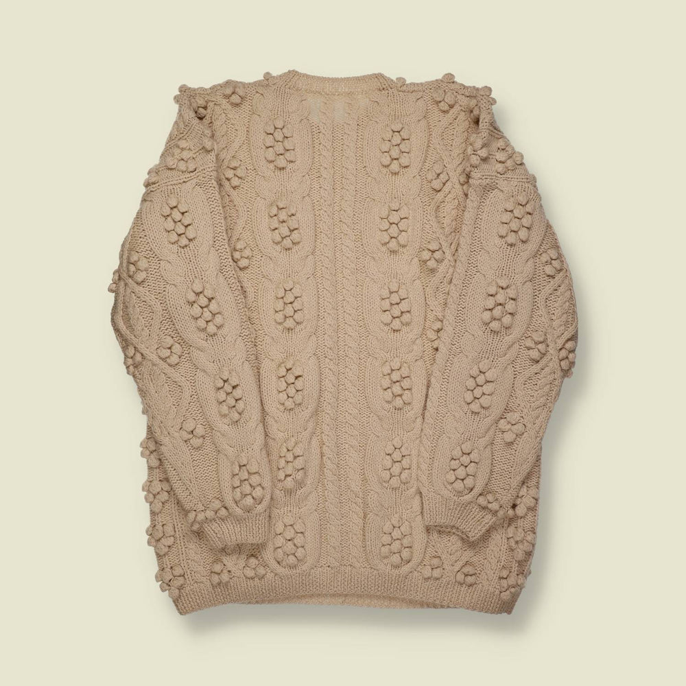 1970s | Hand Knit | Bobble Cable Wool Sweater – Oatmeal - S