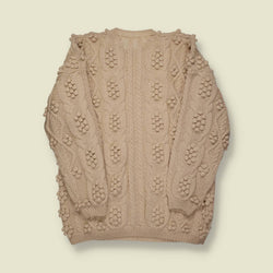 1970s | Hand Knit | Bobble Cable Wool Sweater – Oatmeal - S