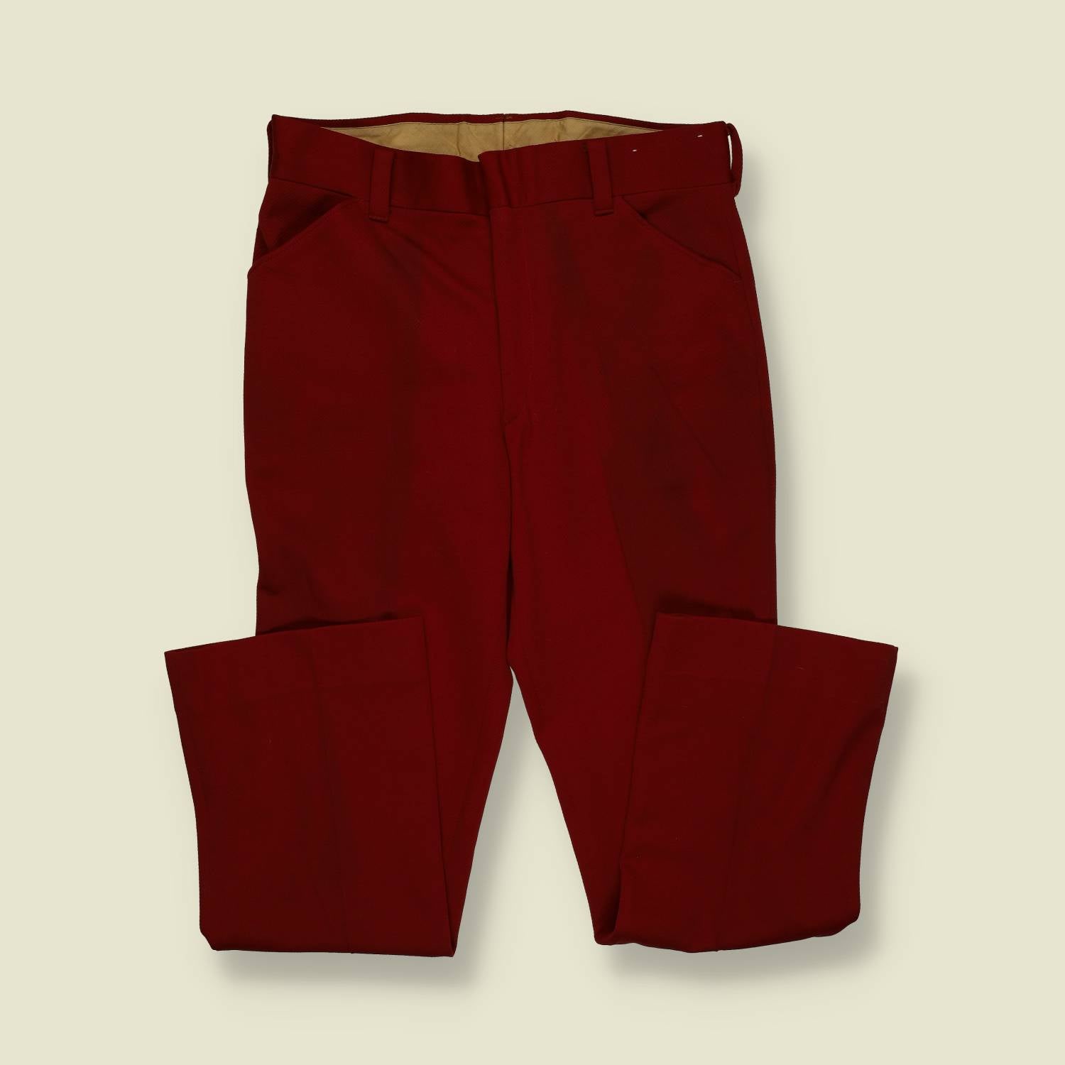1970s | Unbranded | Flared Trousers – Burgundy Red - w32