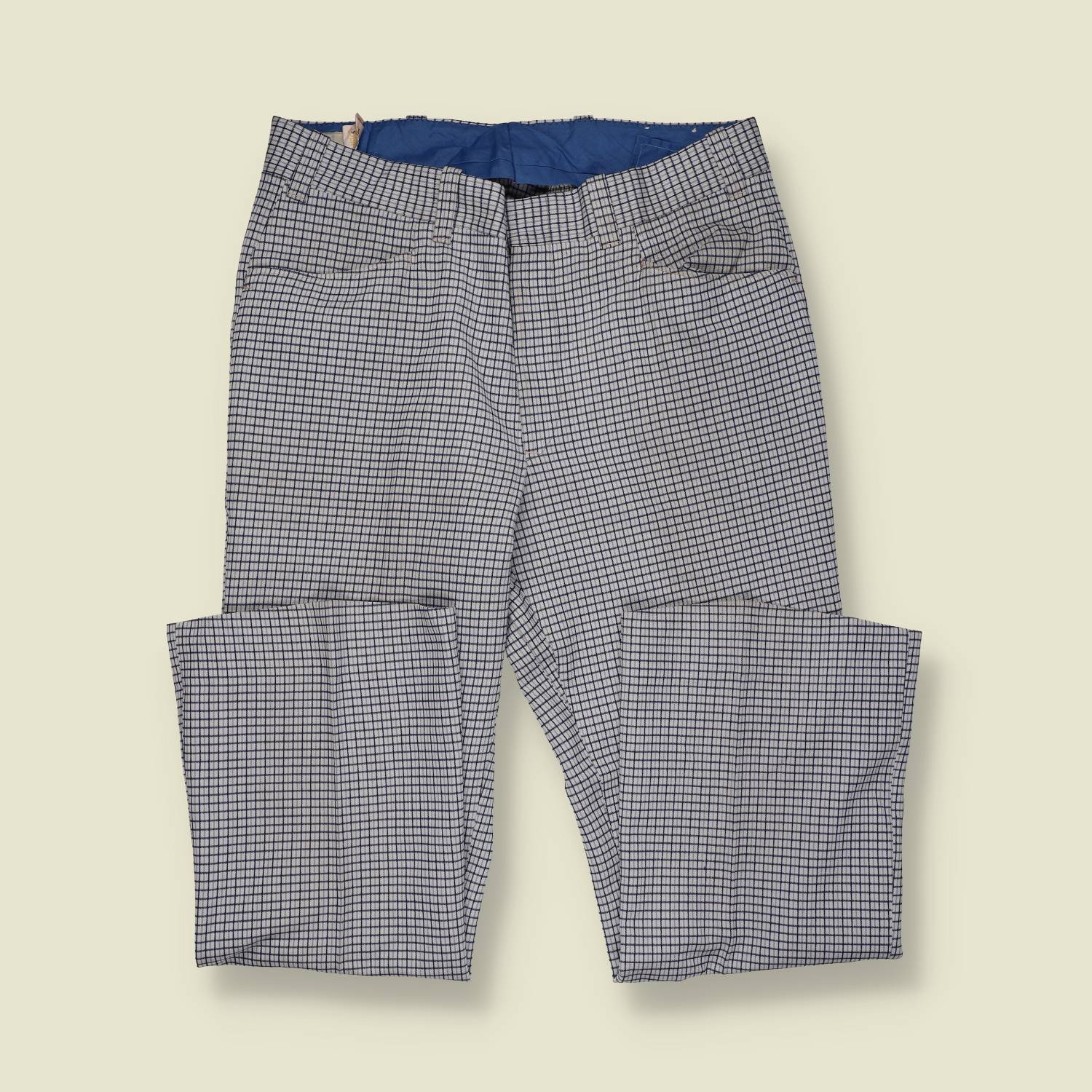 1970s | Sears | Checked Flared Trousers – Grey / Navy - w32