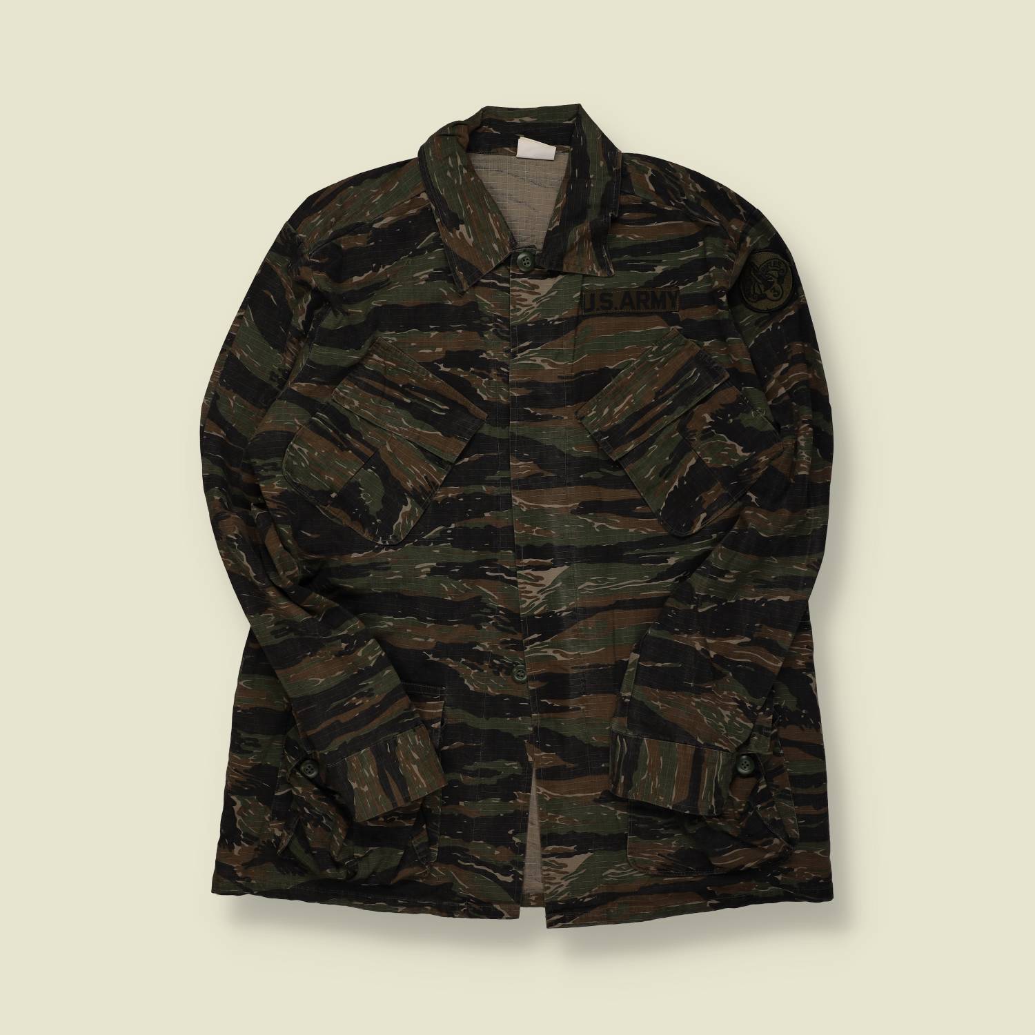 1990s | US Army | Vietnam-Style Tiger Stripe Field Shirt - L