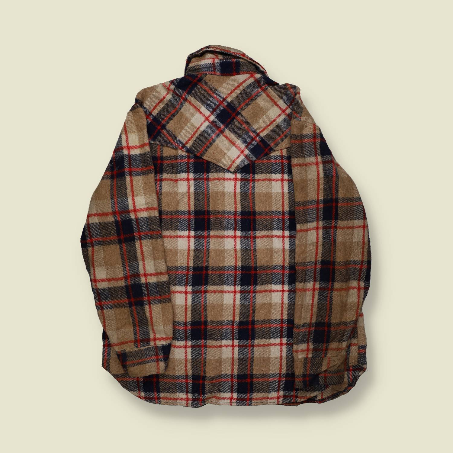 1970s | Golden Spur | Wool Shirt Jacket – Tan / Navy / Rust Plaid - L/XL