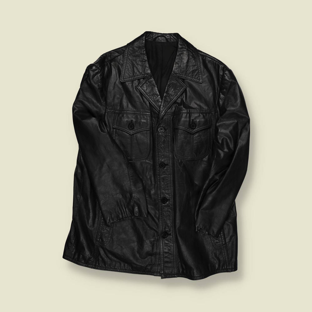 1970s | Unbranded | Leather Car Coat – Black - S