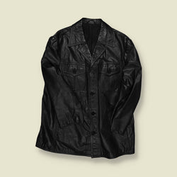 1970s | Unbranded | Leather Car Coat – Black - S