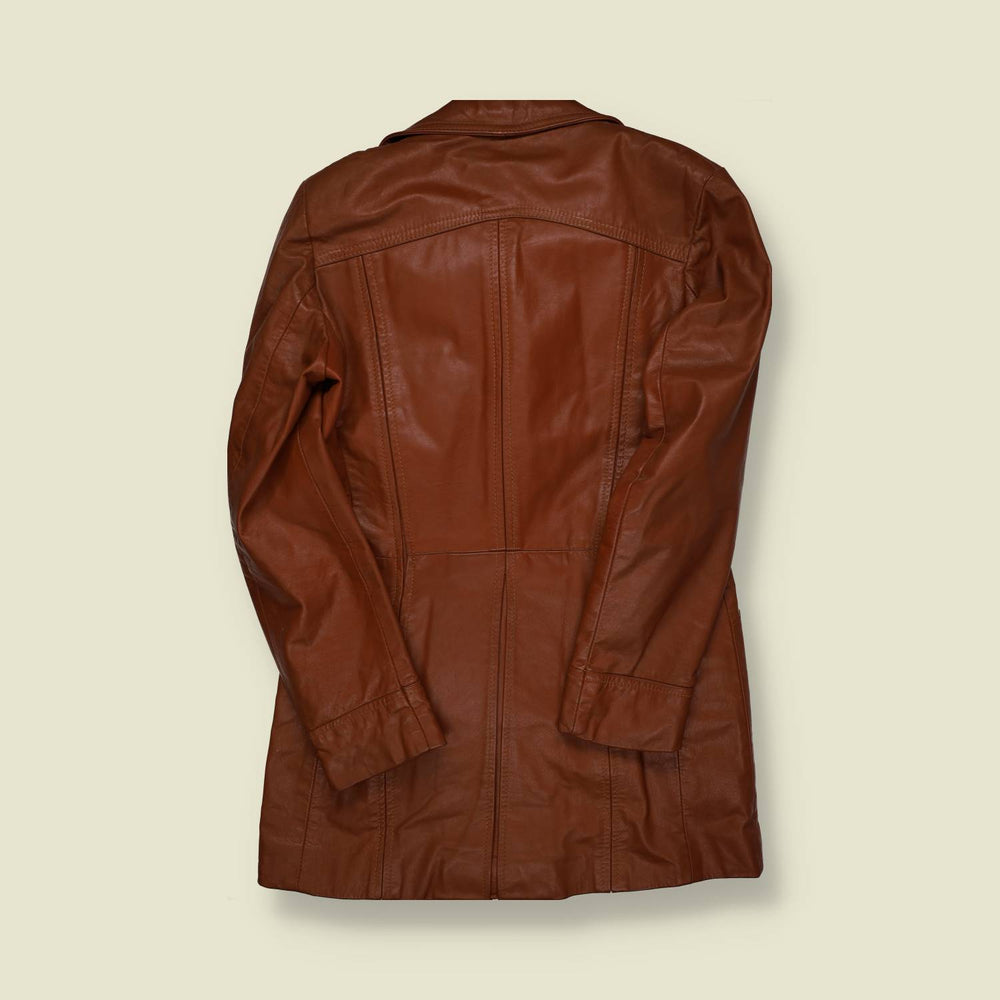 1970s | Unbranded | Leather Car Coat – Tobacco Brown with Woven Panels - XS
