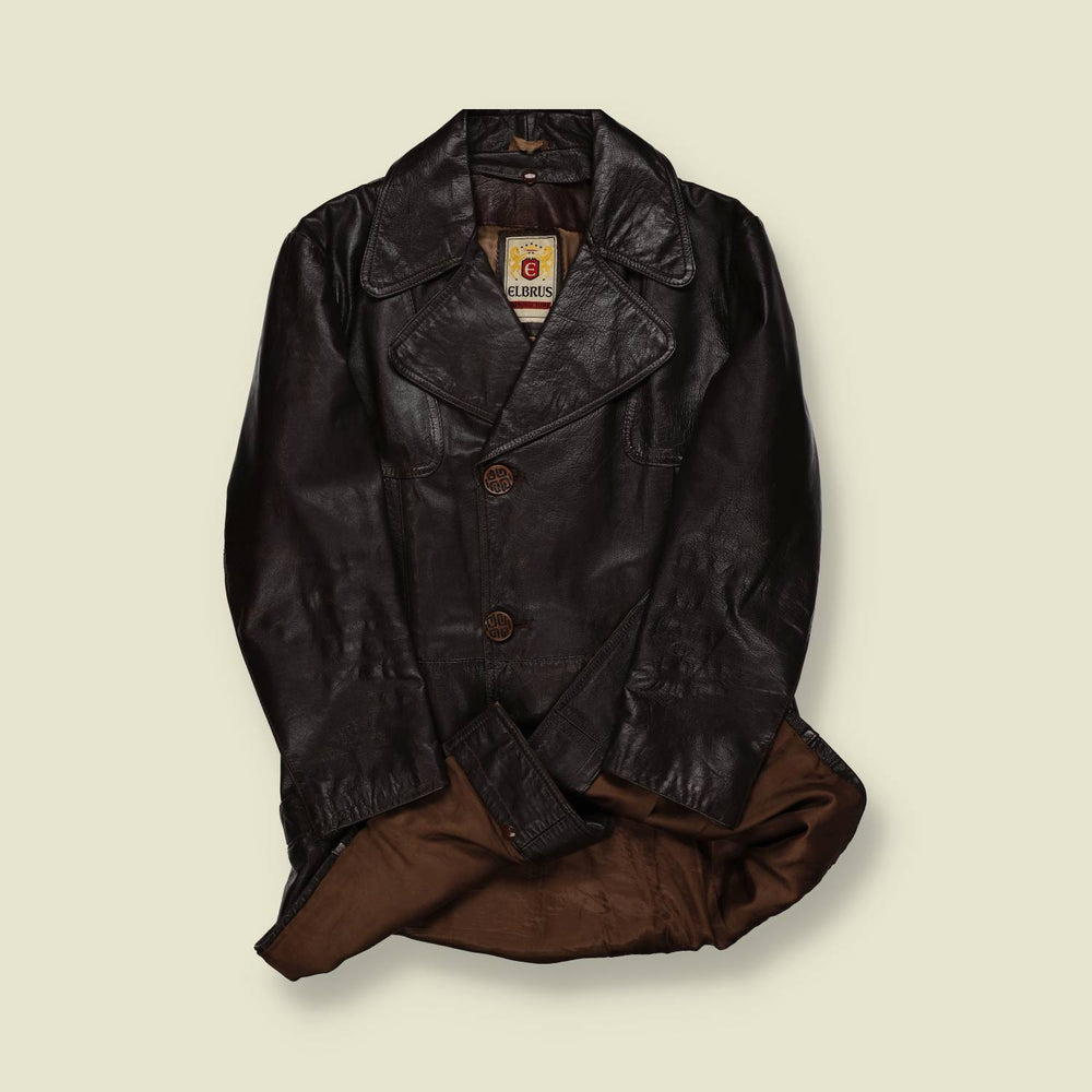 1960s | Elbrus | Leather Car Coat – Dark Brown - S
