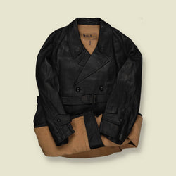 1950s | Unbranded | Leather Car Coat – Black, Belted - XXL