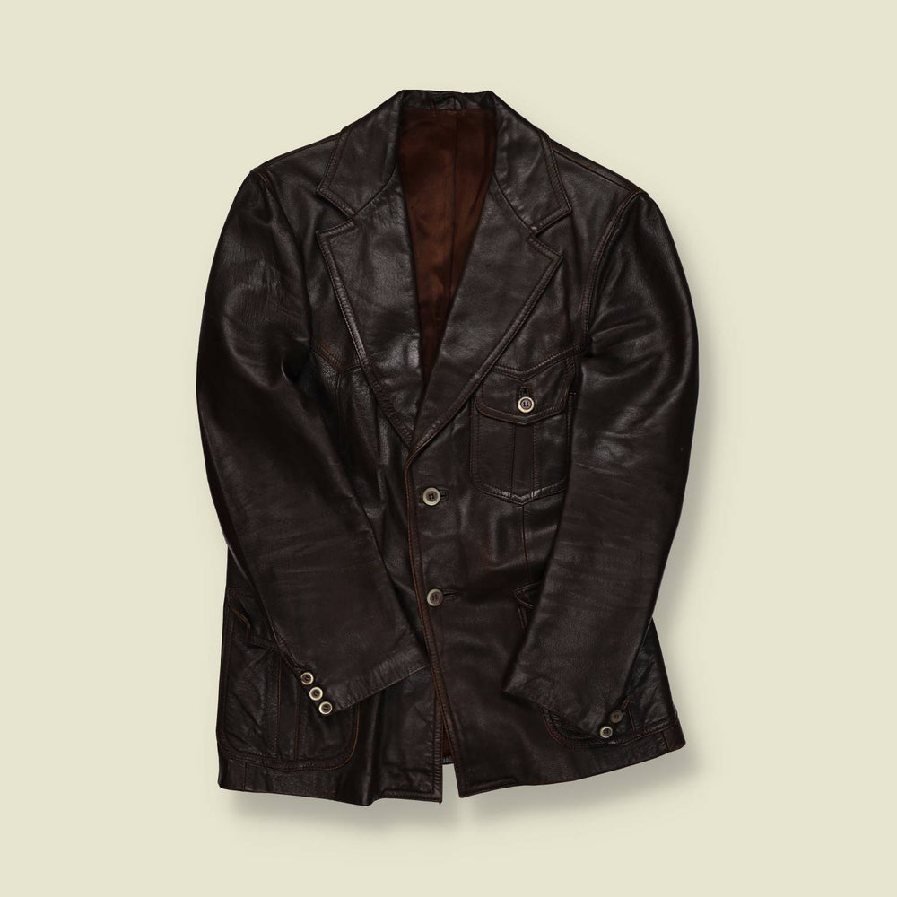 1960s | Unbranded | Leather Tailored Jacket – Dark Brown - S
