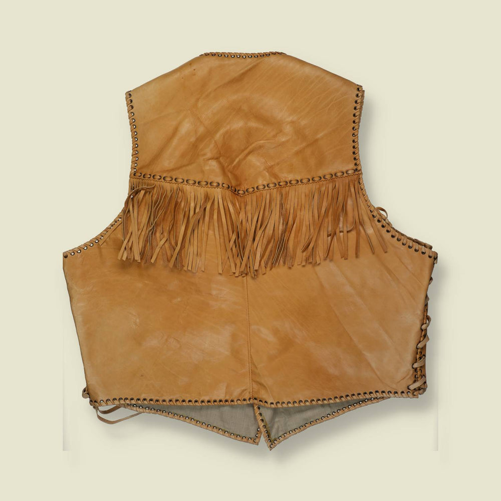 1970s | Unbranded | Heavy Leather Fringe Waistcoat – Tan - XL