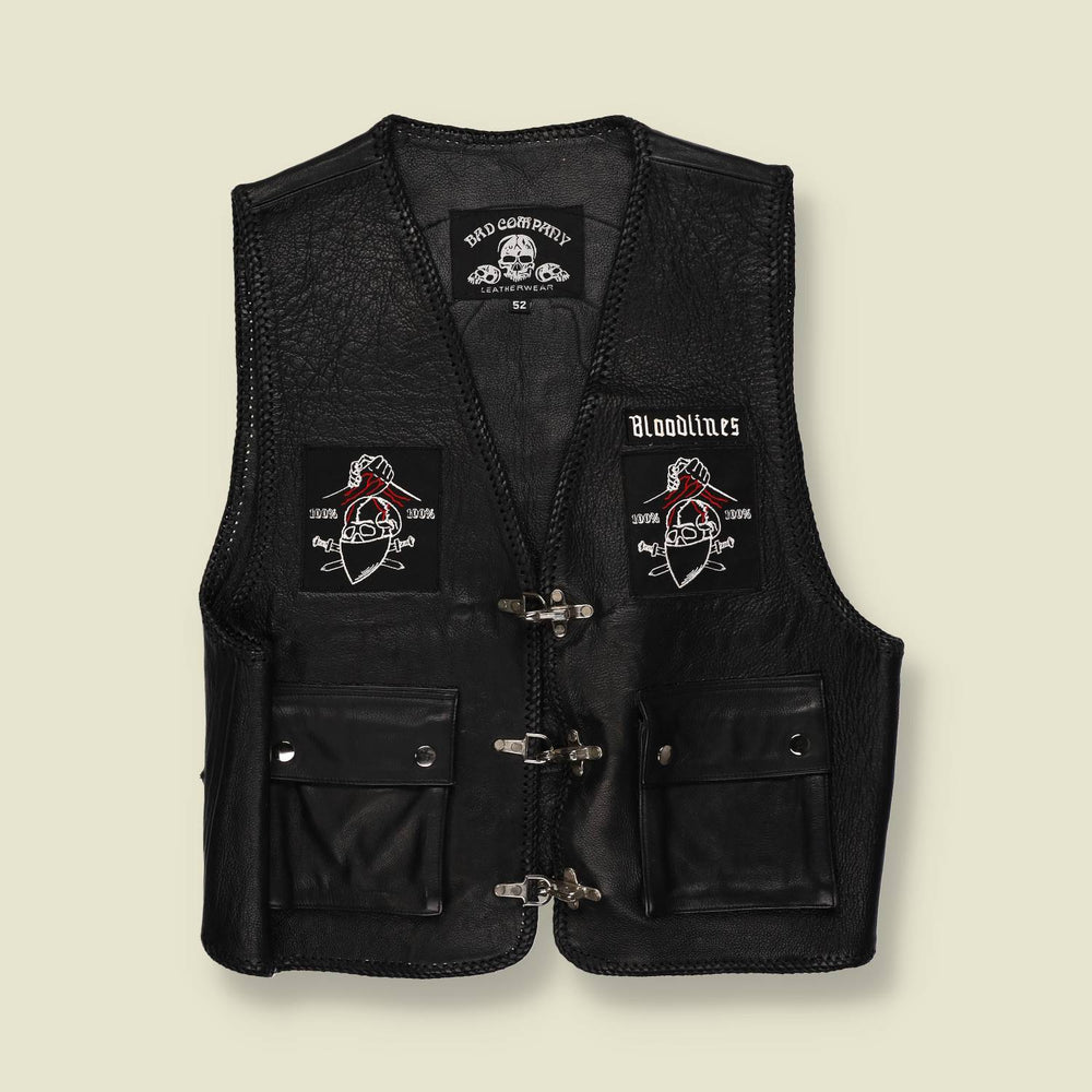 2000s | Bad Company | Heavy Leather Biker Vest – Black -S/M