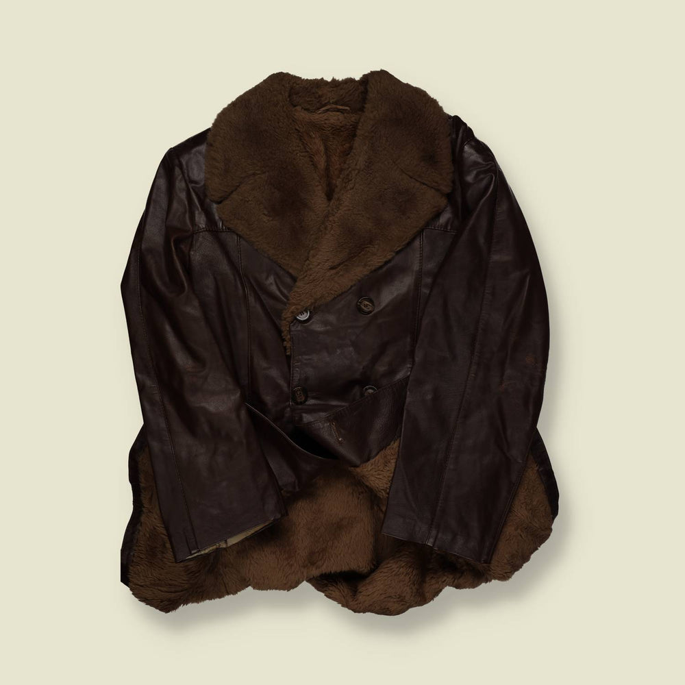 1960s–70s | Unbranded | Shearling-Lined Leather Coat – Dark Brown - S/M