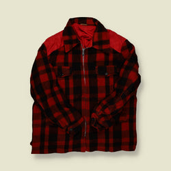 1960s | Unbranded | Buffalo Plaid Wool Zip Jacket – Red/Black - 3XL