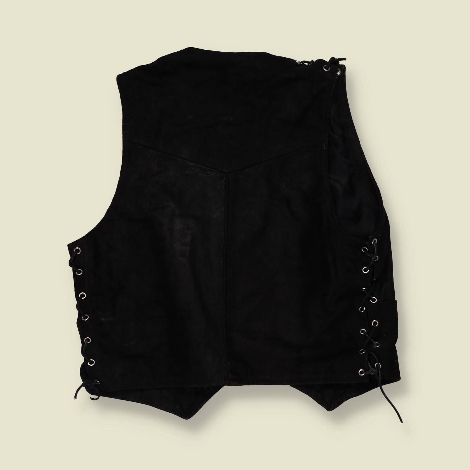 1980s–1990s | Black Suede Leather Gilet - M