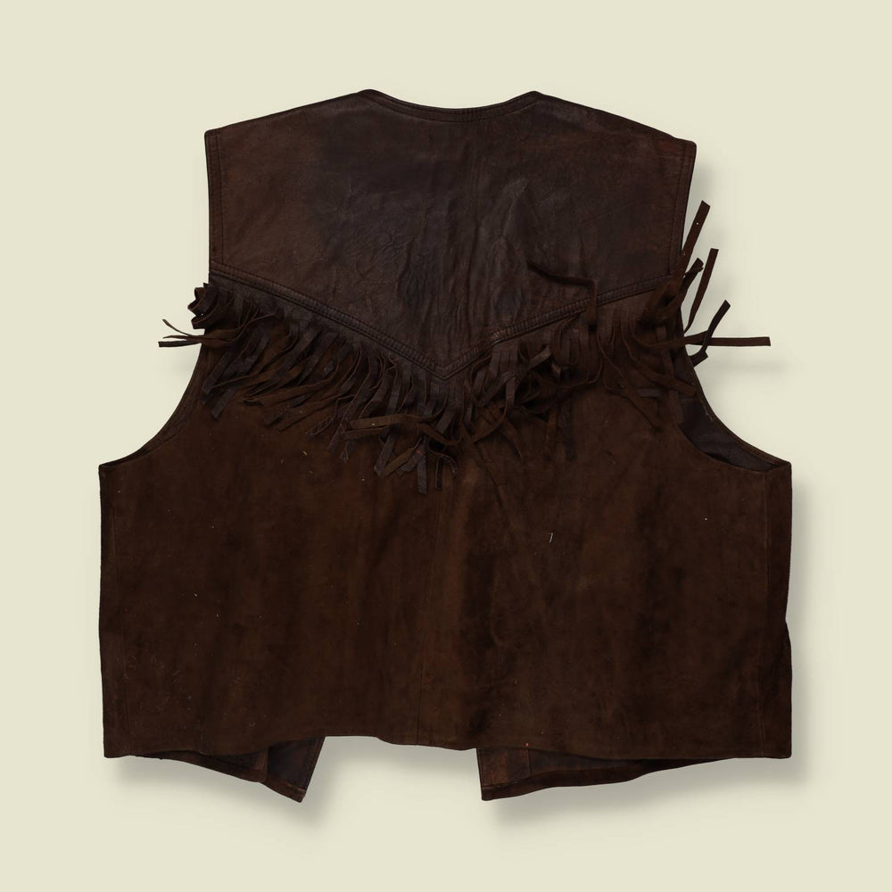 1980s–1990s | Brown Suede Leather Gilet - 4XL