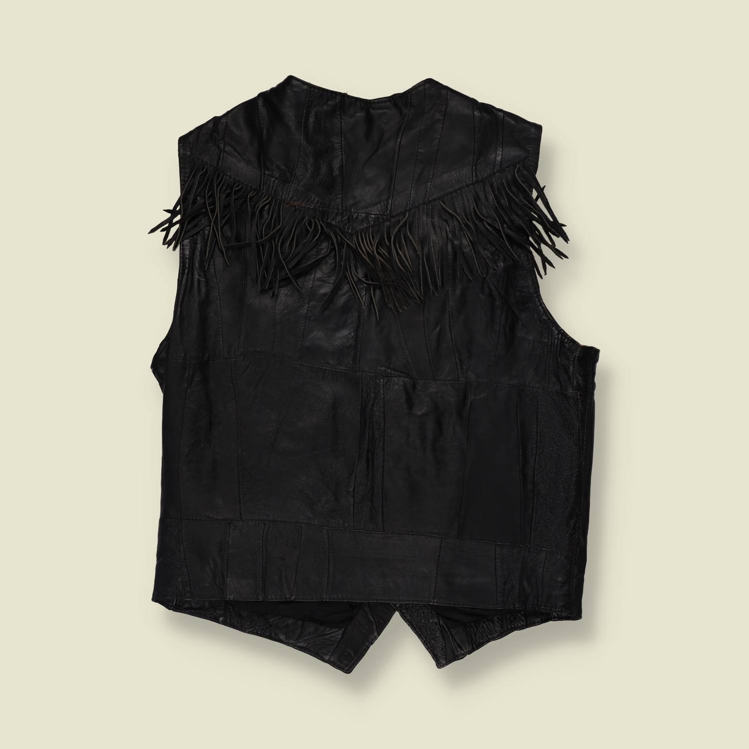1980s–1990s | Black Leather Fringed Gilet - S