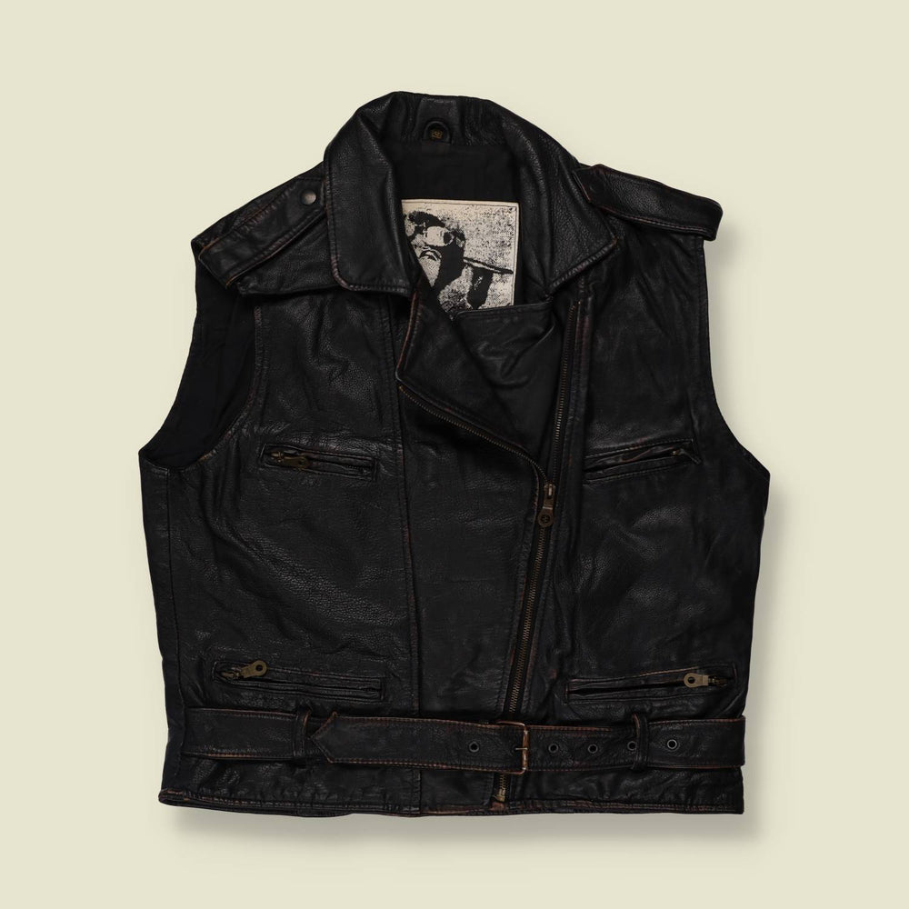 1980s | The Flying Jackets | Sleeveless Leather Biker Jacket - L