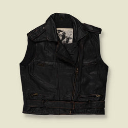 1980s | The Flying Jackets | Sleeveless Leather Biker Jacket - L