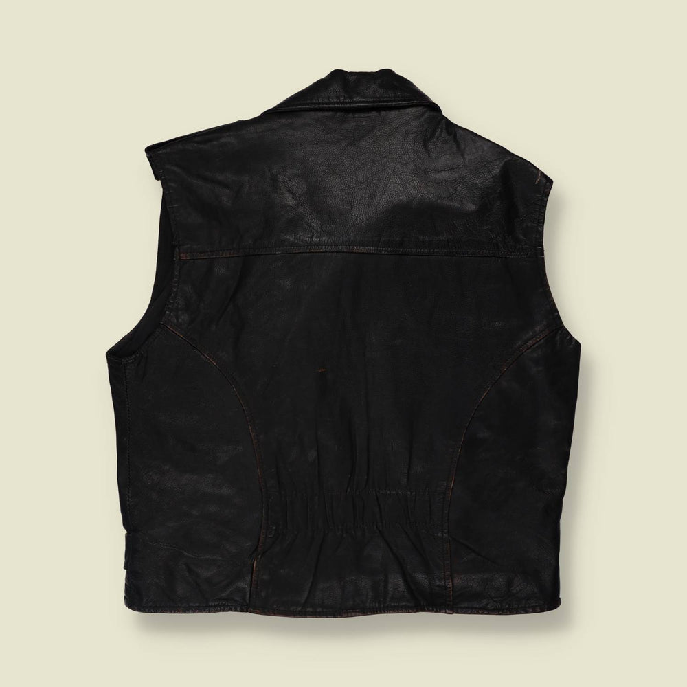 1980s | The Flying Jackets | Sleeveless Leather Biker Jacket - L