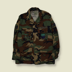 1980s–1990s | U.S. Air Force | Woodland Camouflage BDU Combat Shirt - M