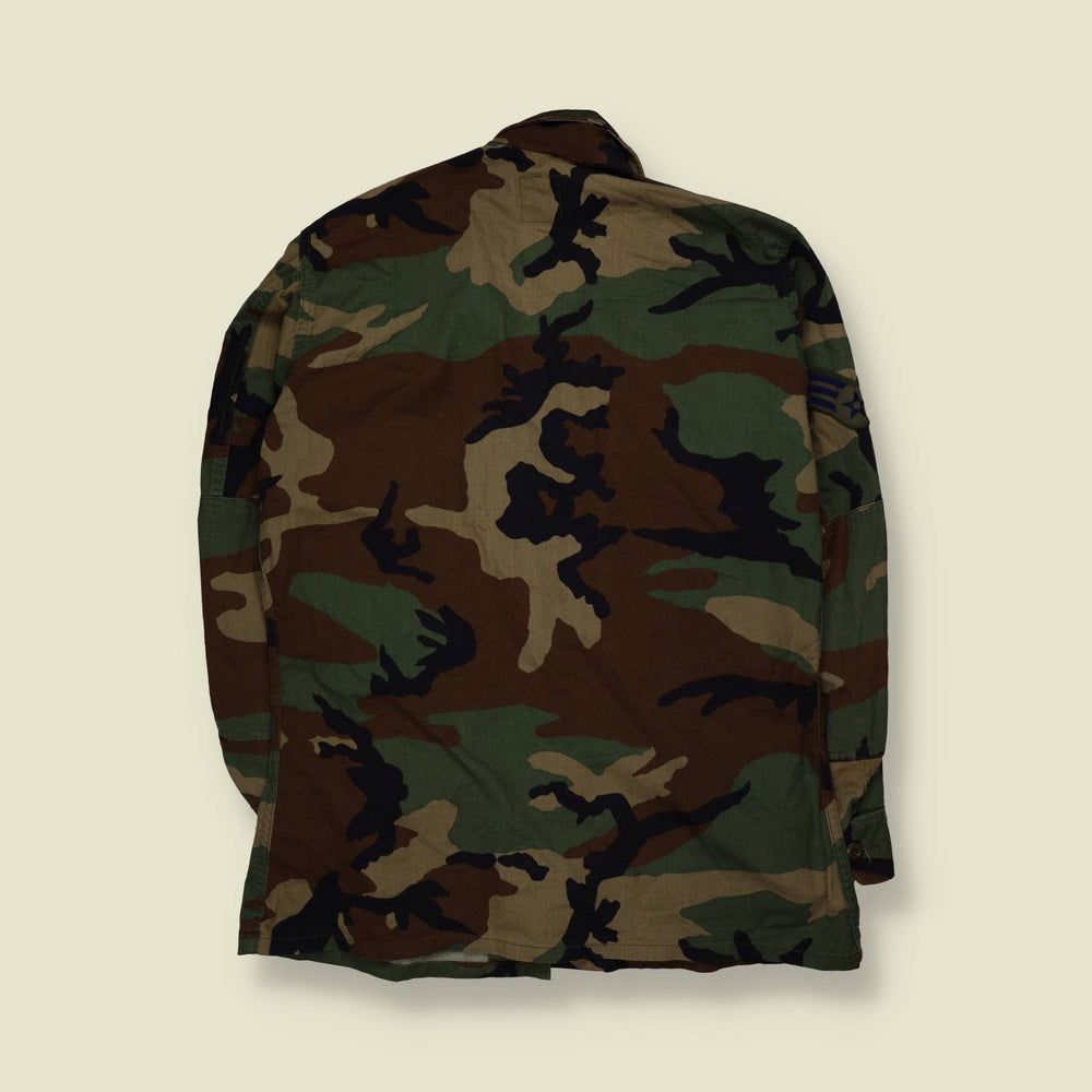 1980s–1990s | U.S. Air Force | Woodland Camouflage BDU Combat Shirt - M