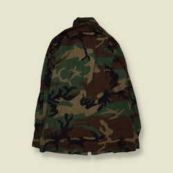 1980s–1990s | U.S. Army | Woodland Camouflage BDU Combat Shirt - L