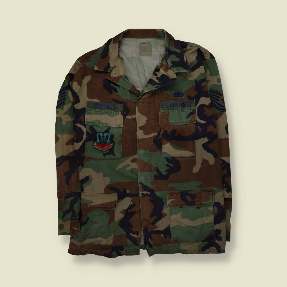 1980s–1990s | U.S. Air Force | Woodland Camouflage BDU Combat Shirt - XXL