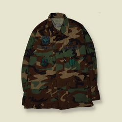 1980s–1990s | U.S. Air Force | Woodland Camouflage BDU Combat Shirt - M